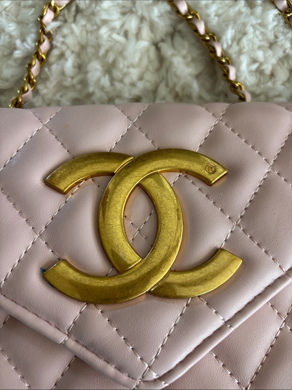 Quilted Pink Chain Shoulder Bag with logo cc - Picture 3 of 4